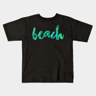 Teal 'Beach' Typography Design Kids T-Shirt